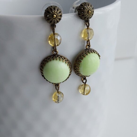 Handmade Green Gemstone Dangle Earrings - Picture 6 of 7